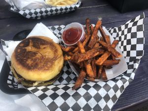 Chipotle Chik’n and sweet potato fries at Arlo's Food Truck - Spider House Cafe in Austin