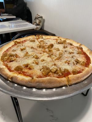 Made to order vegan cheese pizza add vegan chicken  at Mozzarella Fellas in Winston-salem