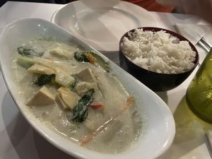 Tofu and vegetable green curry with rice   at Cafe Thailand in Cairns