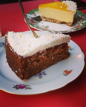 Carrot cake and passioj fruit cake at St. Agnes Kafé in Gothenburg