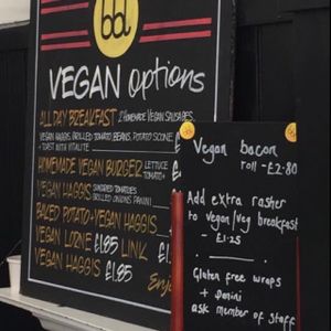 vegan menu at Breakfast Brunch and Lunch in Edinburgh