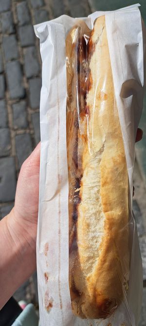 Big sweet chilli and jalapeno hot dog at Breakfast Brunch and Lunch in Edinburgh