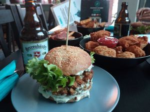 Homemade gyrosburger and nuggets at Universum in Hannover