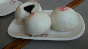 This is a typical desert with bean paste filling at GōngDé Lín - Godly - Metro City in Shanghai