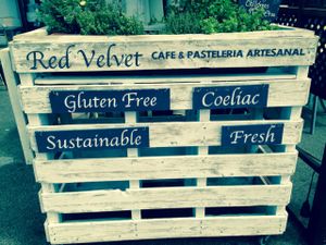 The other side of this planter has the word 'Vegan' on it. at La Tabla De Sitges in Sitges