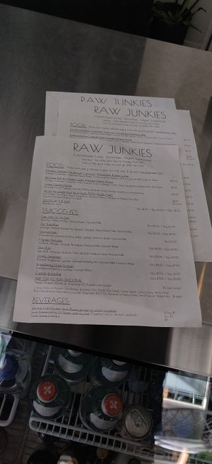 Menu at Raw Junkies in Studio City