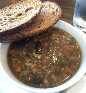 Mushroom and rice soup at Coffee Plant Roaster in Eugene