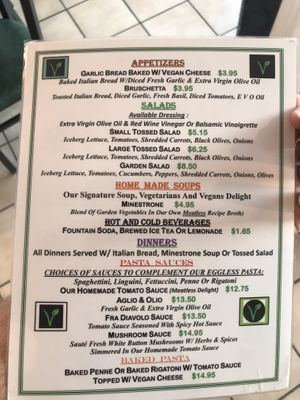 Vegan and Vegetarian Menu (Back). at Mario's Pizza in Ocean City