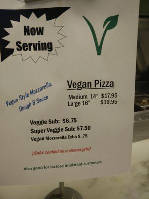 Vegan menu at Mario's Pizza in Ocean City
