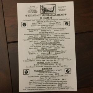 Vegan Menu (Back) at Mario's Pizza in Ocean City
