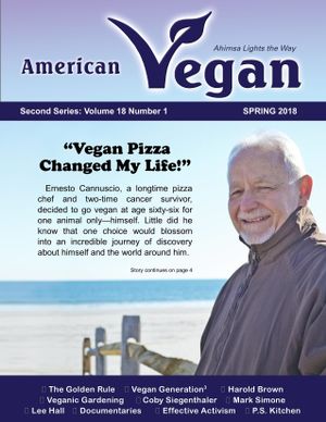 co-owner on cover of American Vegan at Mario's Pizza in Ocean City