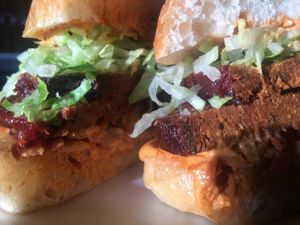 cold meatloaf sandwich with smoked chipotle tomatoe aioli at Of Roots and Blooms - Pop-up in Portland