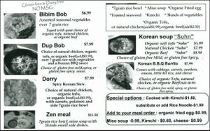 Menu at A Cup of Peace in Boulder