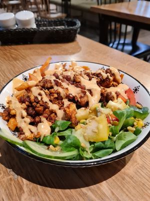 loaded sweet potato fries at Zielona in Lodz