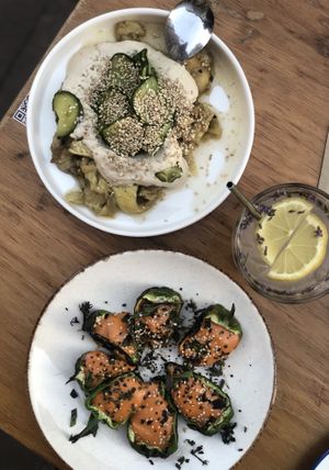 spicy peppers and aubergine with tahini at WILD in Antwerpen