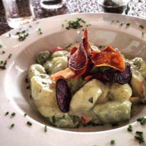 delicious daily special 'Bärlauchnockerl' at Geiers Gambrinus in Ganserndorf