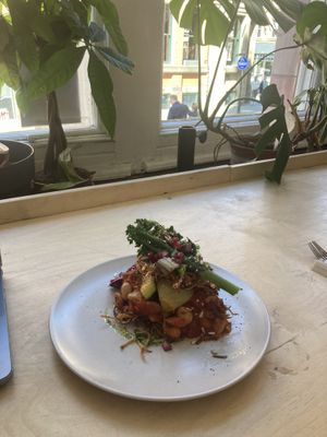 Vegan gf hash brown stack  at Idle Hands in Manchester