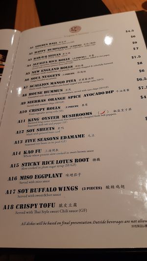 Menu at Go Zen in New York City