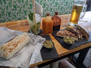 Vegan burrito and quesadilla. With beer and mojito at Beats & Burritos in Lagos