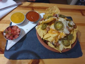 Nachos with vegan mozz, vegan chilli and jalapenos at Beats & Burritos in Lagos