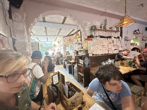 Great fun interior with lots of napkin sketches on the walls. It adds to the acoustics and deadens the sound   at Beats & Burritos in Lagos