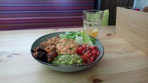 Hummus Bowl and homemade lemonade  at Beats & Burritos in Lagos