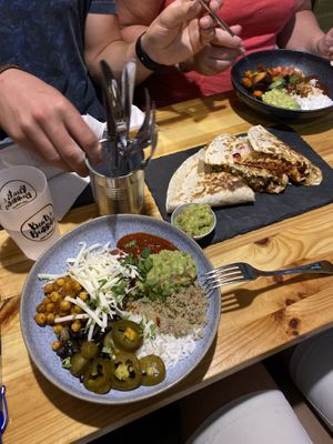Bowl and quesadilla -  both vegan.  at Beats & Burritos in Lagos