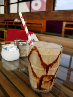 Iced cappuccino with soy milk at Pure Soul Cafe in Rishikesh