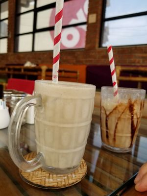 Nutrient nourished smoothie with banana, peanut butter, maple syrup, and cashew milk at Pure Soul Cafe in Rishikesh