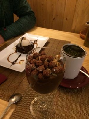 Brownie and carob pudding at Al-Laurel in Granada