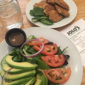 Top right their amazing Chkn Nuggets that will put McDs to shame!! and Avocado salad yummmmm!  at Jolo's Restaurant and Venue in New Rochelle
