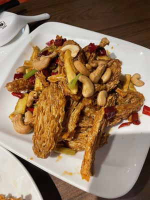 Kung pao beancurd with cashews  at Hui Tien Vegetarian in Taipei