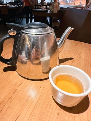 Free tea with your meal  at Hui Tien Vegetarian in Taipei