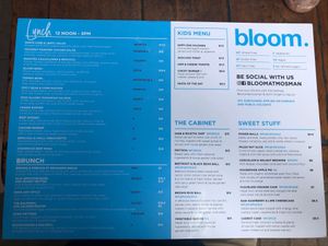 New menu - taken Jan 2020 at Bloom in Mosman
