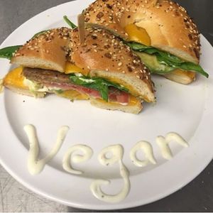 Green thumb vegan breakfast bagel at Jolly Beans Cafe in Henderson