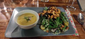 Soup and salad at Harvest Beat in Seattle