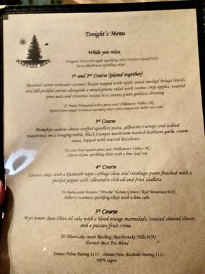 Beginning of March menu  at Harvest Beat in Seattle