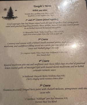 Menu we had  at Harvest Beat in Seattle