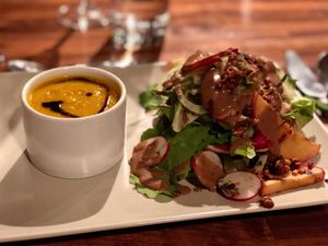 Entree (soup and salad) at Harvest Beat in Seattle