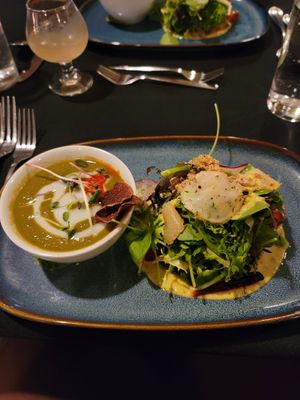 1st & 2nd course: soup and salad at Harvest Beat in Seattle