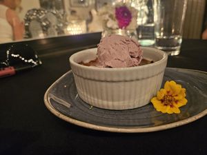 Peach Cobbler with Huckleberry Icecream at Harvest Beat in Seattle