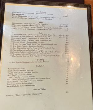 Menu  at Harvest Beat in Seattle