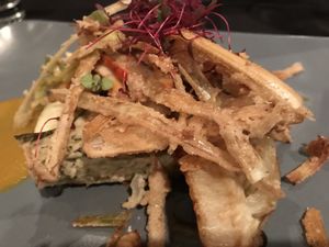 Zucchini lasagna with lobster mushrooms at Harvest Beat in Seattle