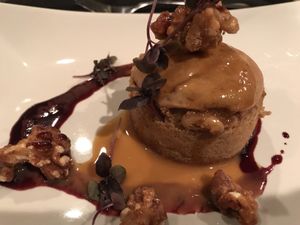 Gluten free dessert request - Asian pear cake with candied walnuts at Harvest Beat in Seattle