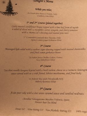 Menu for the day at Harvest Beat in Seattle