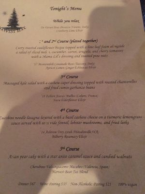 The Menu at Harvest Beat in Seattle