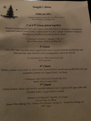 Menu that rotated every 3 weeks at Harvest Beat in Seattle