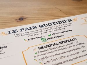 Vegan and vegatarian options are labelled at Le Pain Quotidien - Les Halles in Paris
