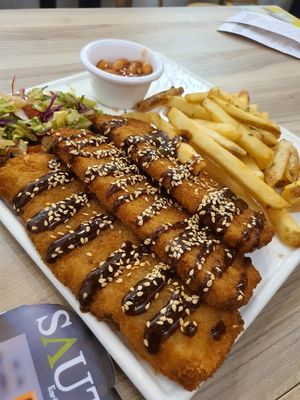 K.O Mushroom cutlet with fries and salad at Saute in Central Singapore