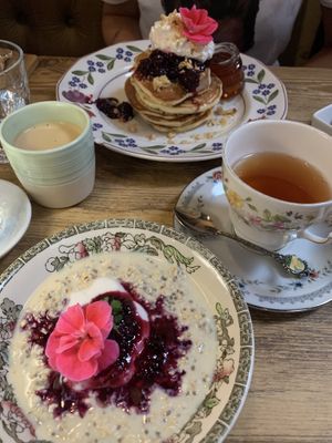 Overnight oats and vegan buttermilk pancakes    at Mrs Atha's in Leeds
